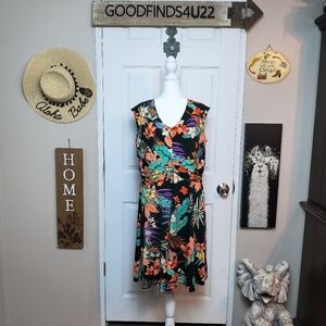 Ny Collection Tropical Sleeveless V Neck Modest Dress XL Vacationwear Dress